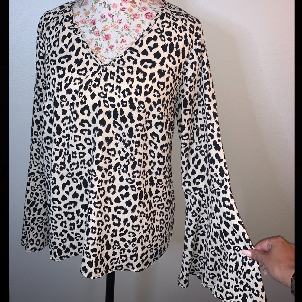 Leopard print bell sleeve blouse